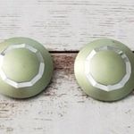 Vintage Clip On Earrings Metallic Green & Silver Tone Circle 7/8" Photo 0