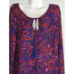 Mabel Navy Orange & Blue Paisley Tasseled Neck Tunic Top Women Large Boho NWT Photo 1