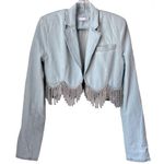 AREA Scalloped Embellished Cropped Denim Jacket in Pale Blue, Size 4, NWT Silver Photo 10