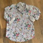 Floral Print Yellow Black Gray cotton Striped Shirt Size Medium Photo 9