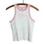 PINK - Victoria's Secret  Multi Ribbed White and Pink Heart Y2K Tank Top Size Med Photo 4