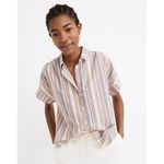 Madewell Linen Blend Hilltop Rainbow Stripe Short Sleeve Button Down XXS Photo 8