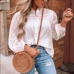 Handcrafted in Vietnam Boho Rattan Wicker and Leather 8" Crossbody Round Bag NWT Brown Photo 0