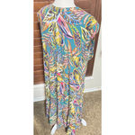 Democracy  Colorful dress Midi Ruffled Sleeveless Tropical Flowy Vacation sz L Photo 3