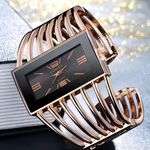 Women Rectangular Cuff Bracelet Watch Fashion Rosh Gold with Black Dial Photo 4