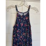 French Grey Halter‎ Crochet‑trim Blue Pink floral Maxi Dress L Photo 3