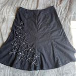 Vintage Y2K Sag Harbor Black Linen A Line Midi Skirt with Appliqué Flowers Sz 12 Photo 5