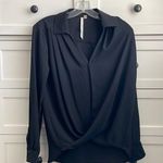 Women’s Black Long Sleeve Collared Swoop Front Blouse Photo 0