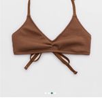 Aerie Women’s Medium Crinkle Halter Voop Bikini Top-Dark Brown Photo 2