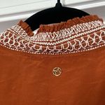 Marie Oliver  Large Rust Burnt Orange Silk Blouse Peasant Top Embroidered Boho Photo 4