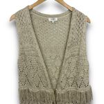 Umgee Shaggy Fringe Boho Crochet Knit Open Vest Sleeveless Cardigan Tan Medium Photo 1