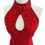 Scala  Vintage 80s Red Beaded Sequin Sheath Evening Dress Formal Glamourcore M Photo 2