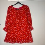 Free People  Babydoll Mini Dress Red Floral Long Sleeve Lined Size 4 Photo 4