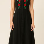 Vintage Texas Couture black button front midi dress rose embroidery. Size 4 Photo 0