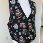 Vintage Facets by Mirrors Santa Christmas Vest Tapestry Holiday USA Large Black Photo 1