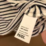 Paige Linnea Linen Striped Pocket V Neck Short Sleeve T-Shirt Blue White Small Photo 5