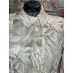 shirt dress jersey knit monochromatic tan brown cream leaf print swing skirt Size 12 Photo 2