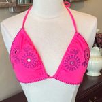 Xhilaration Neon Pink Purple Embroidered Bohemian Bikini Top Photo 0