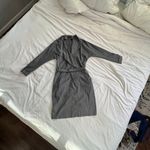 Hugo Boss Boss gray belted waterfall v neck collared trench mid length dress M Photo 13