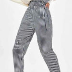 ZARA  Striped Paperbag Pants XS Black Belted Preppy Career Minimal Coastal Fall Photo 0