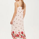 Topshop  Pink Nude Rose Floral Border Slip Button Summer Picnic Midi Maxi Dress Photo 1