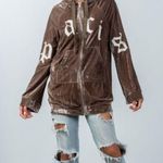 Essue  Women’s Paris full zip  Hooded Toffee Velvet Jacket Brow /Cream Medium Photo 11