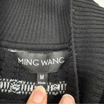 Ming Wang Black White Chunky Knit Sweater Womens M Fringe Preppy Pullover Mock Photo 2