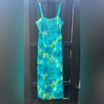 Robbie Bee Women's Aqua Floral Maxi Spaghetti Strap Dress & Sheer Blouse Size 14 Photo 2