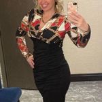 Lavishly Paris Nwt,  Women’s Chain Print Plunging Neck Ruched Bodycon Dress Photo 5