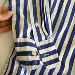 J.Crew Tunic in bold stripe cotton poplin top blue white size small collarless Photo 3