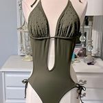 Xhilaration Swimsuit One Piece Cut Out Army Olive Green Womens Small Photo 1