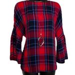 Como vintage Long Sleeve Red and Black Plaid Top Size Medium Photo 0