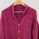 Chunky Knit Fisherman Cardigan Sweater XLP Pink Wool Mohair Wood Button Pockets Size undefined Photo 1