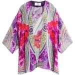 NWT Athena Procopiou 100% Silk Garden Print Kimono Cardigan Cover Up One Size Purple Size undefined Photo 0