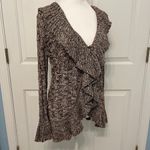 Open Front Waterfall Cardigan‎ Brown Size Large Chunky Ruffle Boho Cottage Y2K Photo 1