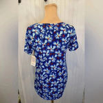 LuLaRoe NWT  Blue Floral Top Sz S/XS US 4 Short Sleeve Classic T Shirt Blouse Photo 3