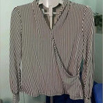 Adrianna Papell top size small -cross over blouse black and white striped bin4 Photo 0