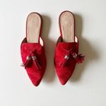 Stuart Weitzman Slidealong Tassel Pointed Toe Mule in Red Suede Women's 6 Photo 1