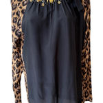 Tory Burch  Leopard Print Silk Wool‎ Embellished Neck Long Sleeve Top Blouse  Bow Photo 0