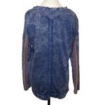 APNY Acid Wash Blue Embroidered Sleeve Lace Neck Boho Sweatshirt Size S Photo 2