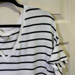 A New Day  V-Neck Ruffle Sleeve Shirt Top Size XXL White Black Stripe Photo 1