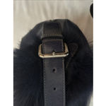 Vintage Castellari Navy Blue Leather & Fur Shoulder Bag, Y2K Dark Blue Italian Photo 12