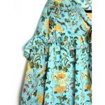 Cato Women's Blouse M Aqua Blue Floral Ruffle Tie Neck Top Ruffle Peasant Sleeve Photo 15