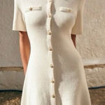 H&M  Viral Old Money Rib Knit Fitted Button Mini Dress Off White Cotton Photo 0