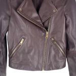 Reiss  Leiya Lamb Leather Moto Jacket In Berry Brownish Red Size 4 Photo 6