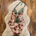 Kona Sol ‎ Swimsuit Size Large One Piece Floral Knit Plunge Detail Pink Neutral Photo 3