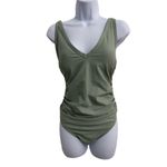 Kona Sol  Olive Green Ruched Front‎ @ Sides V neck Low Back Onepiece Swimsuit 16W Photo 2