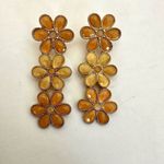 Gold tone orange yellow flower drop post earrings Photo 1