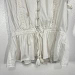 J.Crew XS‎ White Ruffle Peplum Button Top Boho Cotton Summer Blouse Tassel Waist Size M Photo 4