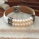 Pearl & Leather Choker & Bracelet Sterling Silver White Photo 4